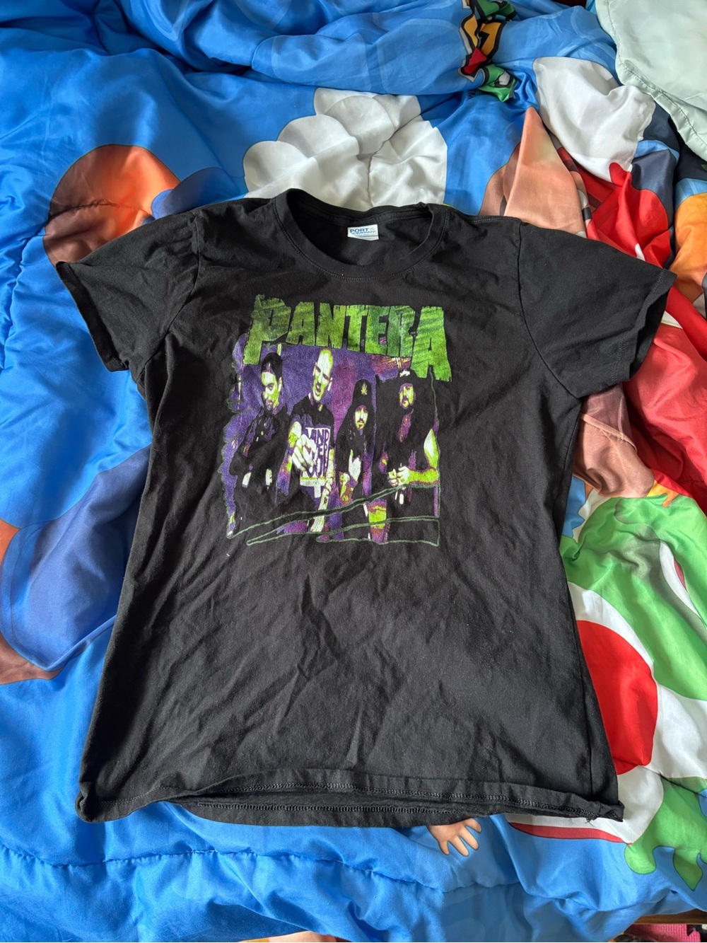 Pantera Black Graphic Band Tee with Neon Green Print